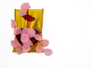 Valentine's Day or birthday concept, copy space area,yellow gift box and heart box 