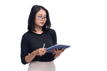 Young Business Woman Wearing Glasses Holding Clipboard