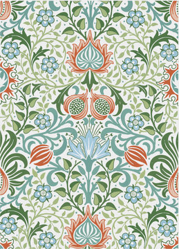 Fototapeta Seamless vintage background pastel green baroque pattern. Ornamental Vector illustration.