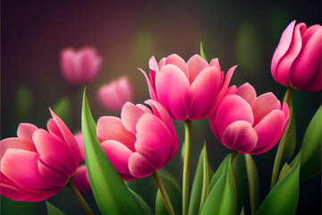 Colorful Spring Tulips Natural Background Generative AI