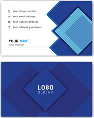 Modern creative unique deep blue color white background double-sided clean business card template. Navy blue Horizontal digital print standard size abstract corporate business identity promotion.