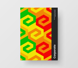 Unique geometric shapes flyer illustration. Vivid book cover A4 vector design concept.