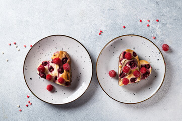 Valentines day dessert. Valentines dessert. Heart shaped cheesecake brownie with cherry. Mothers...