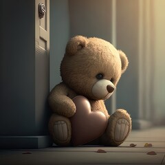 Sad and Lonely Broken Hearted Teddy Bear Image Generative ai