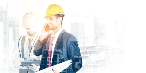 Construction engineer talking on the phone