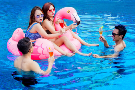 Group of friends having fun at summer