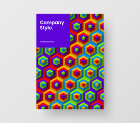 Trendy geometric hexagons presentation layout. Unique booklet A4 vector design template.