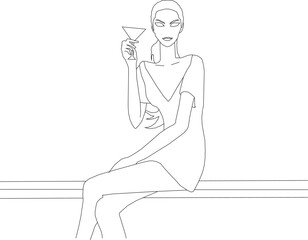 set of vector sketch illustrations of creepy women enjoying a drink while sitting