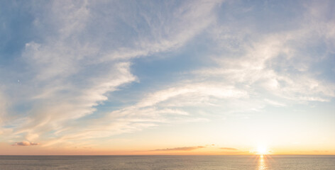 Dramatic Colorful Sunset Sky over Mediterranean Sea. Cloudscape Nature Background.