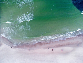 Aerial view. Seascape, beach, sand, sea, water, empty beach, winter time, nature.