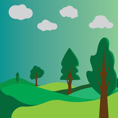 Fototapeta premium Green Nature Trees Vector Landscape Natural Scenery Minimalist Abstract Illustration