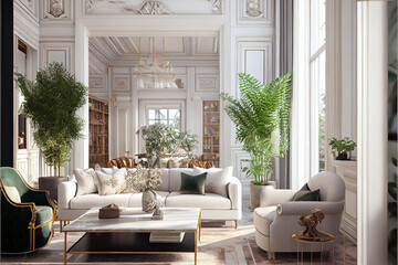 luxury living room interior design, beautiful modern decoration - generative ai