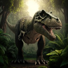 Tyrannosaurus Rex in the jungle Image generated with generative AI © Adriana