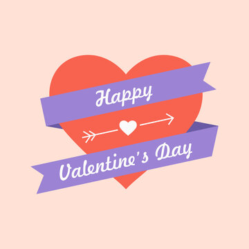 Happy Valentine's Day vector illustration. Heart with ribbon romantic design.