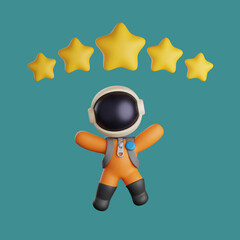 3d astronaut giving 5 stars. the best rating design concept
