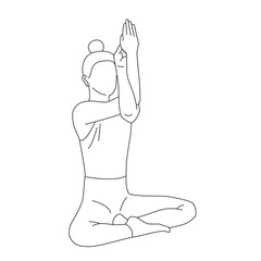 Line art of woman doing Yoga exercise in Eagle arms pose vector.