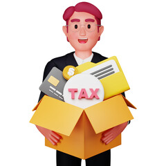 3d business character holding tax document box illustration

