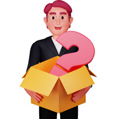 3d business character holding mystery box illustration
