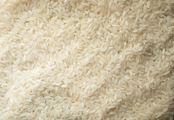 dry white rice closeup top view. raw uncooked white rice macro photo