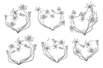 set of flower arrangements heart. The floral heart. Spring flowers.