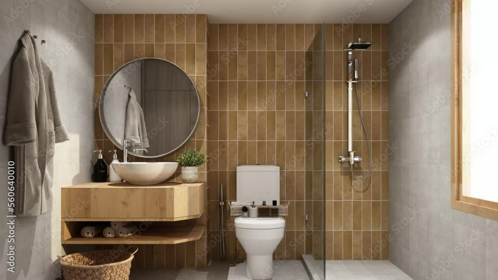 Poster animation of a modern and minimal bath room or toilet, presenting the same interior in different col