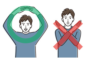 カジュアルな服装の男性　マル　バツ　セット