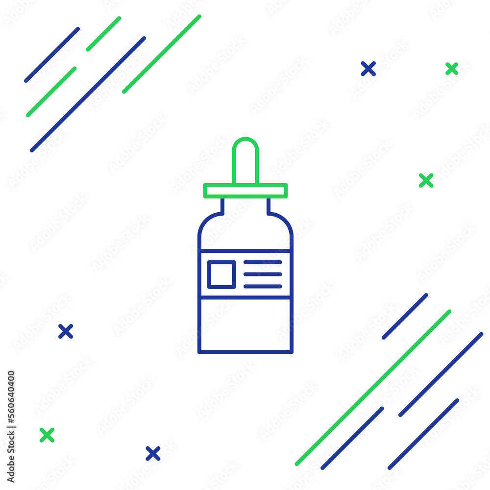 Sticker line glass bottle with a pipette icon isolated on white background. container for medical and cosmet