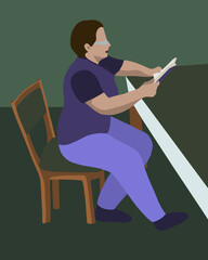 Vector illustration of a woman reading at the table.