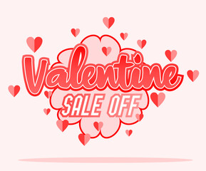pop art valentine sale off design with pink color and heart shape ornament