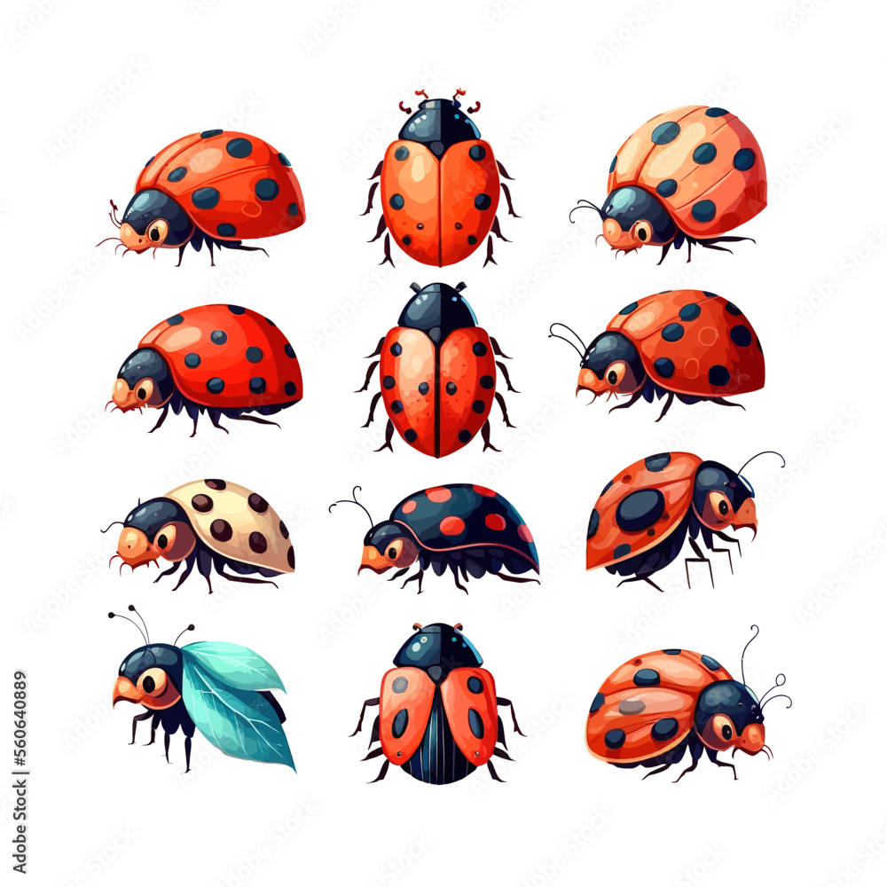 Canvas Prints Cartoon ladybug. Isolated on background. Cartoon flat vector illustration