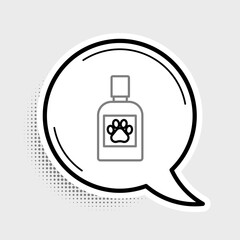 Line Dog medicine bottle icon isolated on grey background. Container with pills. Prescription medicine for animal. Colorful outline concept. Vector