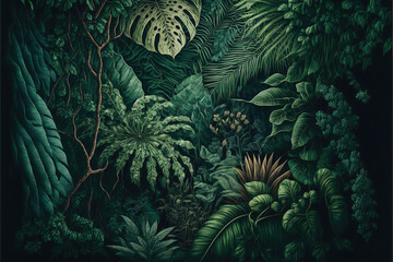 Naklejka na ściany i meble green jungle forest fern background, generative ai