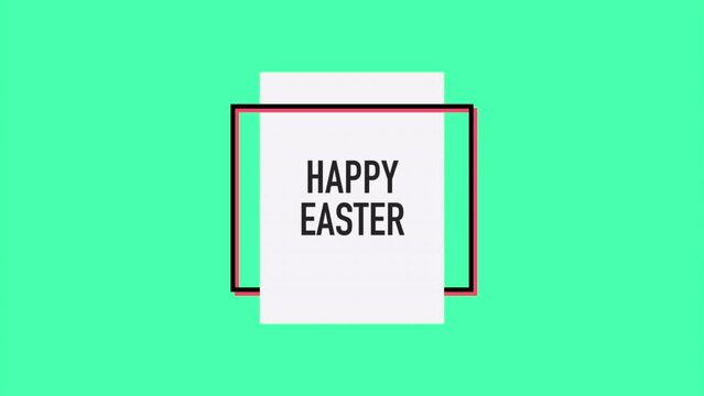 Happy Easter in frame on green gradient, motion abstract holidays, minimalism and promo style background