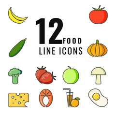 Icon set of food and drink. Healthy food.