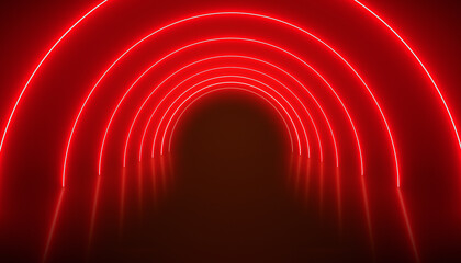 Illustation of glowing neon tunnel in red - 560641684