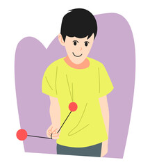 little boy playing latto-latto, clackers ball. half body. toy, game concept. vector illustration.