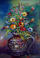 Obraz na płótnie Canvas Art oil painting flower in vase background from thailand
