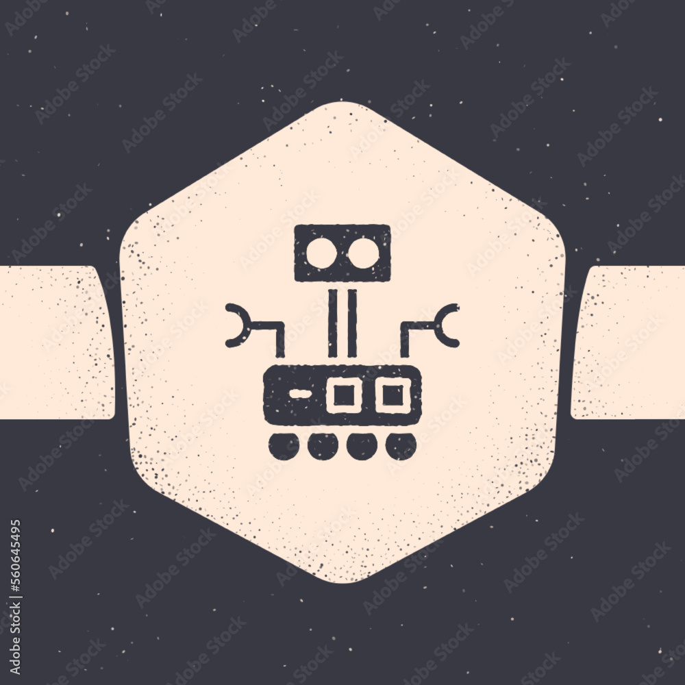 Poster grunge robot icon isolated on grey background. artificial intelligence, machine learning, cloud comp