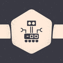 Fototapeta premium Grunge Robot icon isolated on grey background. Artificial intelligence, machine learning, cloud computing. Monochrome vintage drawing. Vector
