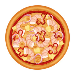 pizza with shrimp pineapple sweet peppers and onions