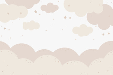 Cute hand drawn clouds and stars. Baby vector illustration in pastel colors for decorating a kids room. Wall art of the nursery. Trendy design of air clouds for children's interior.