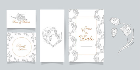 Set of cards and invitations with flowers. Spring flowers. Tulips