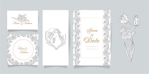 Set of cards and invitations with flowers. Spring flowers. Tulips