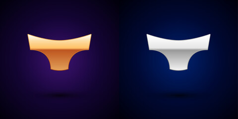 Gold and silver Men underpants icon isolated on black background. Man underwear. Vector