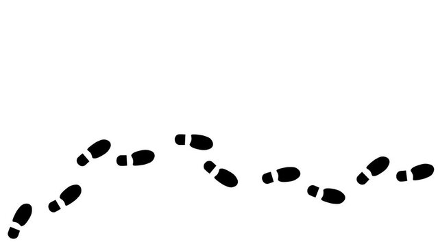 Human footprint animation. Leaving  shoes  prints on the floor from  left to right. Walk loop animation, graphic motion. Human steps footage video  on white background. 4K.  Video