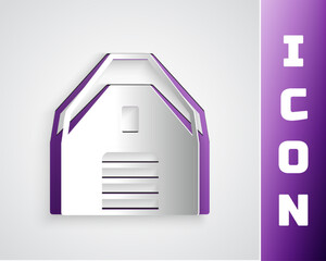 Paper cut Garage icon isolated on grey background. Paper art style. Vector