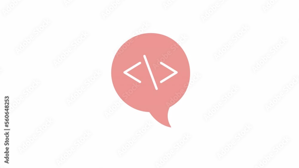 Fototapete Animated script language in bubble. Coding and programming. Flat cartoon style element HD video footage. Color illustration on white background with alpha channel transparency for animation