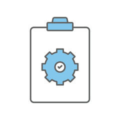 Checklist icon illustration with gear. icon related to project management. Flat line icon style. Simple vector design editable