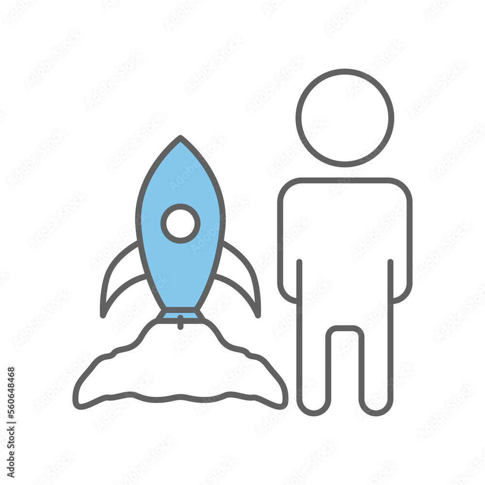 Poster people icon illustration with rocket. suitable for project launch icon. icon related to project mana