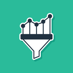 Blue Sales funnel with chart for marketing and startup business icon isolated on green background. Infographic template. Vector